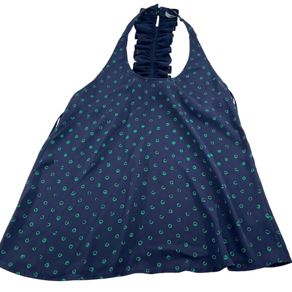 Naked Zebra Navy & Green Polka Dot Ruffle Halter Top Small blouse - Picture 1 of 5